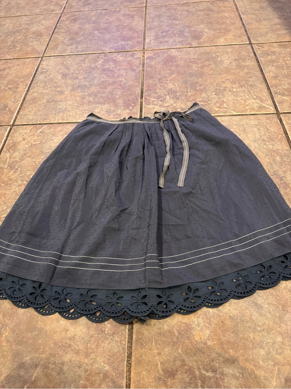 Banana Republic Navy Eyelet Scallop Hem Skirt